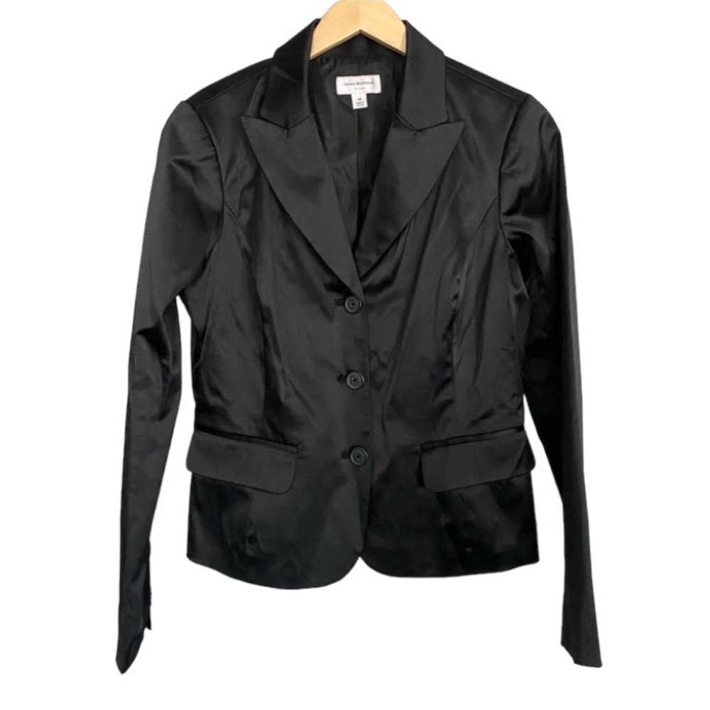 Vintage Isaac Mizrahi Black Sateen Skirt Blazer Suit M Y2K